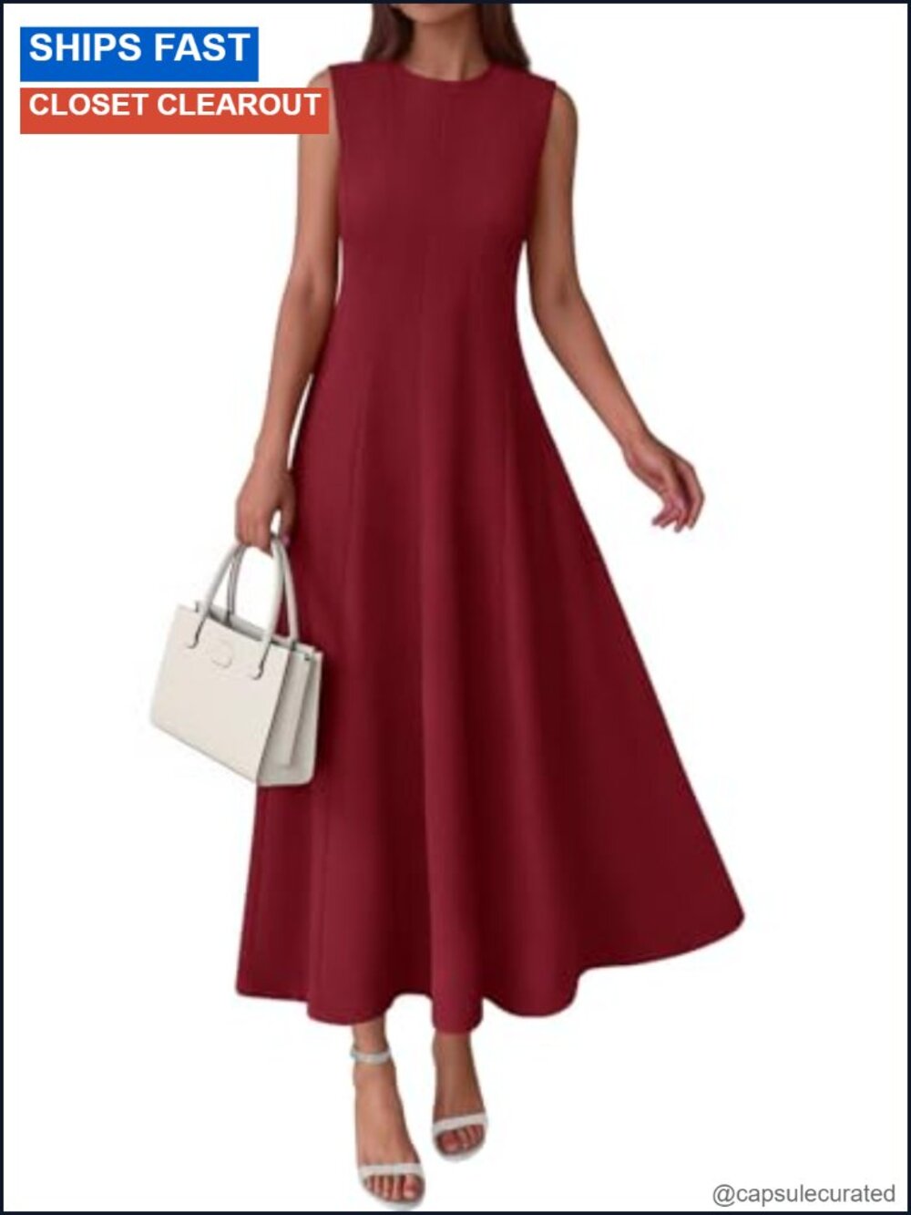 Sleeveless Cotton Blend Maxi Dress with Pockets Fit & Flare Semi Formal